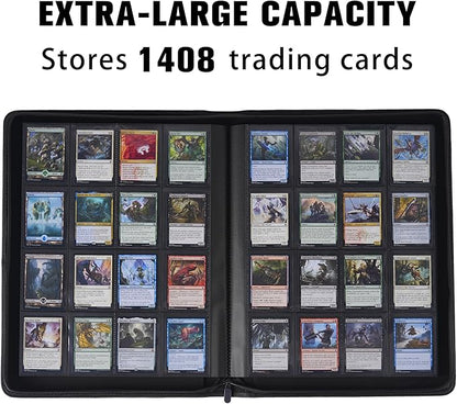 Card Binder 16 Pocket,Trading Card Binder Holds up to 1408 Cards with 44 Sleeves,Zipper Card Holder Album Compatible with TCG Card/Game Cards/Sports Card-Light pink