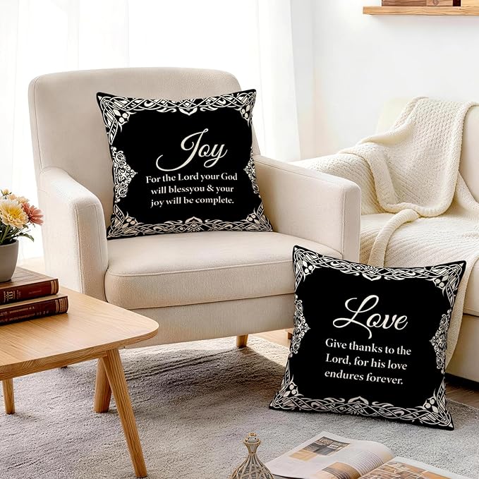 OBSEDE Black and White Bible Verse Decorative Throw Pillow Covers 18 × 18 in