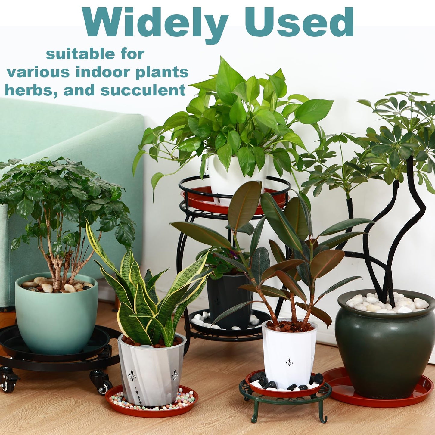 KvyusFlourish 8 Pack 11.5 Inch Plant Saucers for Indoors Outdoors Plastic Plant Water Catcher Trays No Holes Round Flower Pot Drip Trays, Heavy Duty Plant Pot Saucers Water Drainage Trays, Terracotta
