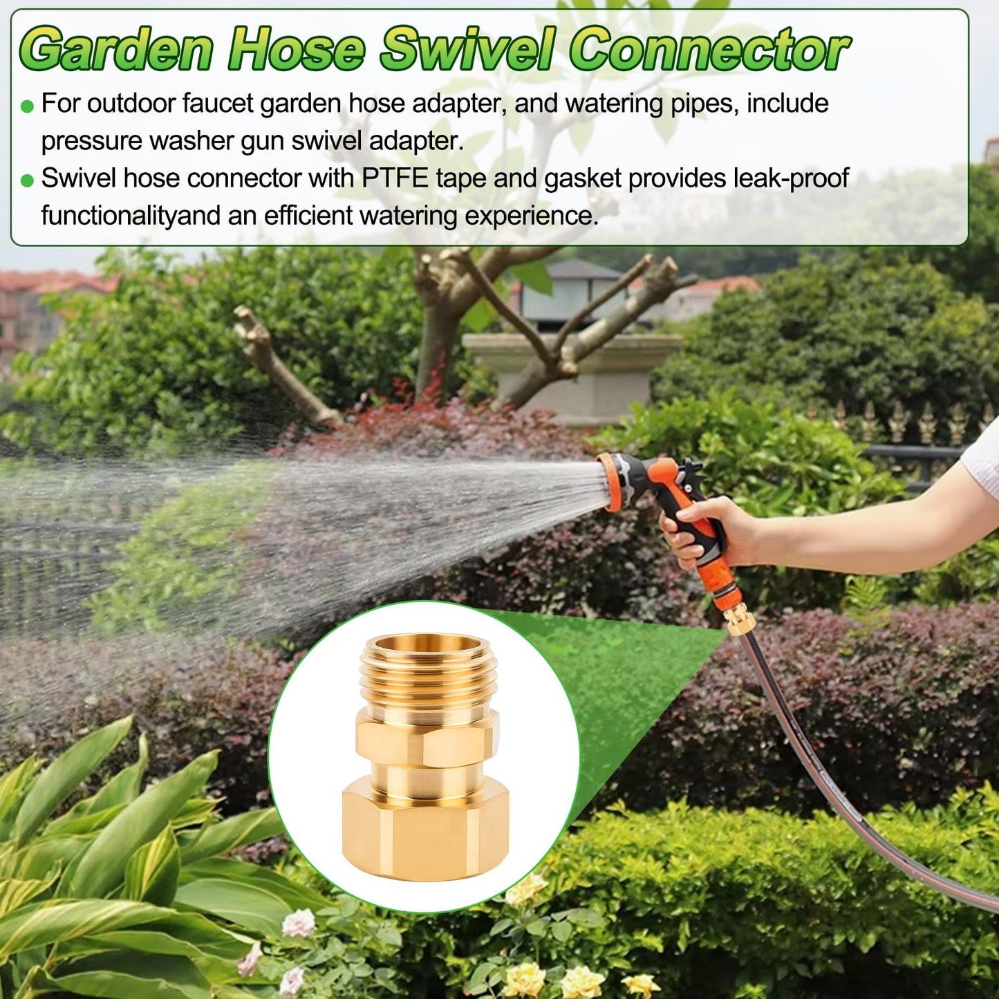 Garden Hose Swivel Connector 3/4 GHT Female to Male Hose Adapter 360 Degree Water Hose Swivel Fitting For Pressure Water Hose Quick Connect Fittings 2 Pack with PTFE Leak Proof Tape and Washer