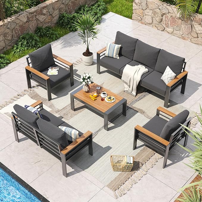 Aoxun Aluminum Patio Furniture Set 7 Seats, Oversized Outdoor Sectional