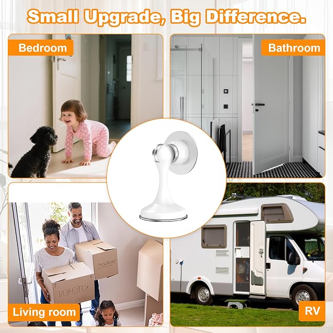 Crosize Magnetic Door Stoppers 2 Pack, Stainless Steel Door Stops for Wall and Floor Mounting, Door Holder Keep Door Open, No Drilling Door Stop with Adhesive Tapes, White