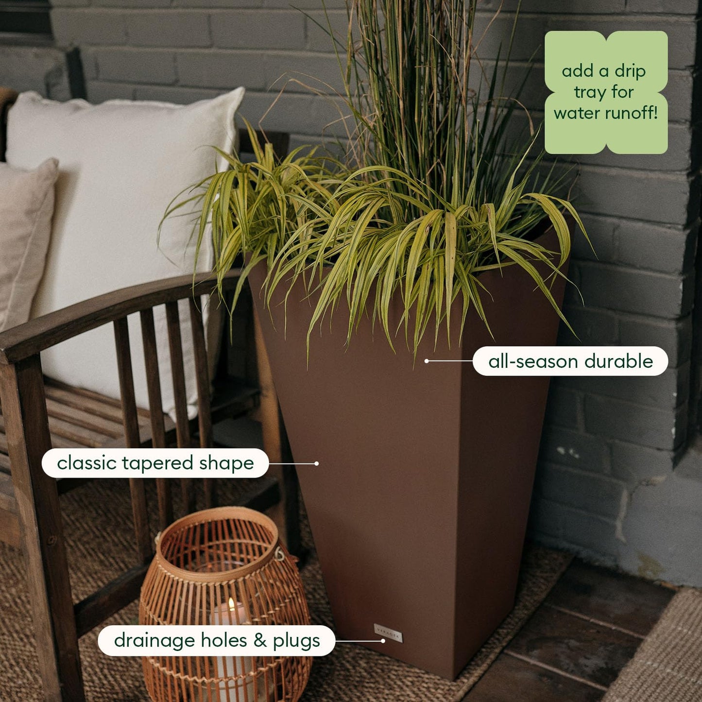 Veradek V-Resin Indoor/Outdoor Taper Planter (30 inch, Espresso)