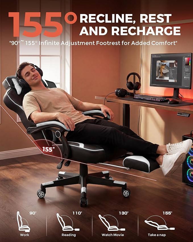 GTPLAYER Gaming Chair with Footrest, Big and Tall Game Chair 350lb Racing Style