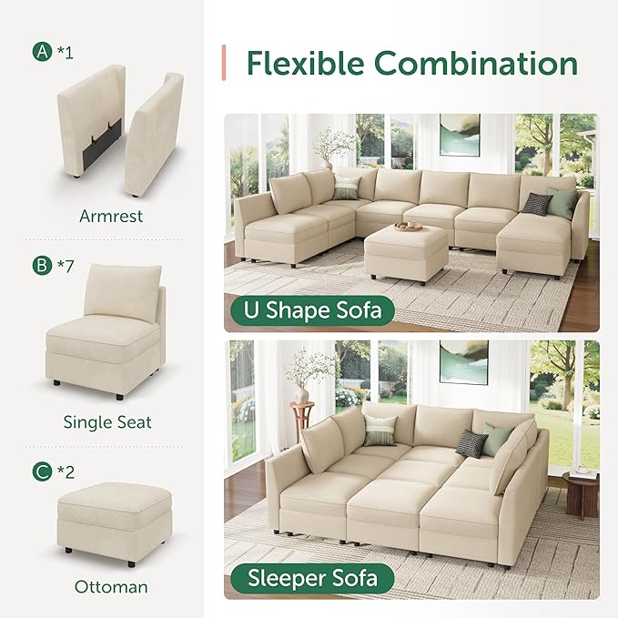 HONBAY Modular Sectional Sleeper Sofa