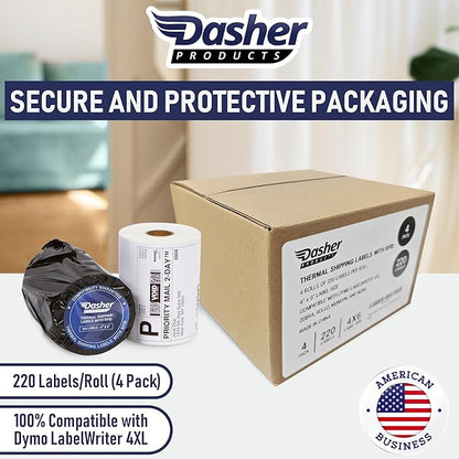 Dasher Products Thermal Shipping Labels Compatible with Dymo LabelWriter 4XL 1744907 4x6 Internet Postage Labels, Water Resistant, Strong Adhesive, Perforated, 220 per Roll (4 Pack)