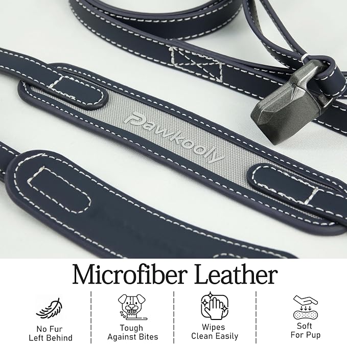 MagEase Dog Collar with 4FT Leash | Adjustable | Anti-Wrinkle, Bite & Stain-Resistant Leather | Soft & Skin-Friendly | 450LB Escape-Proof Magnetic Buckle (Navy Blue, Medium)