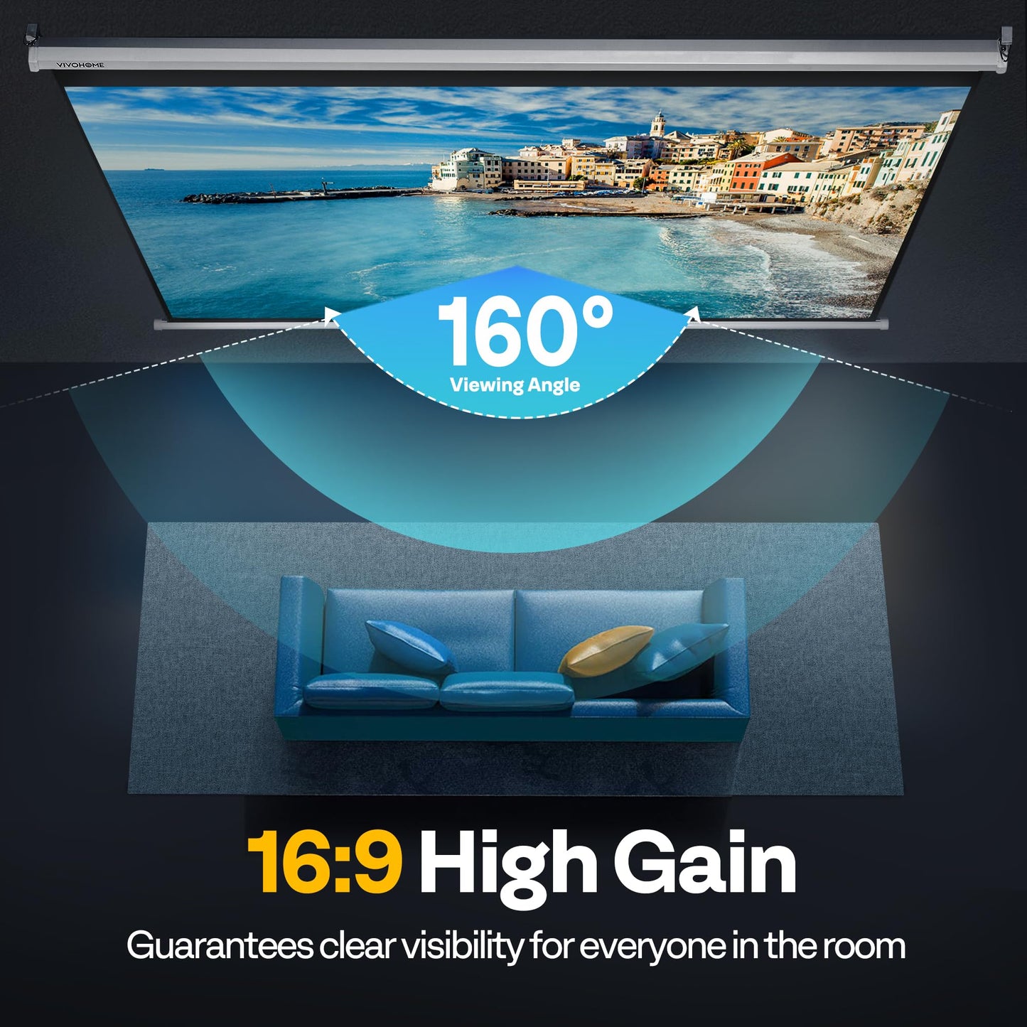 VIVOHOME Projector Screen Pull Down, 16:9 80 Inch Retractable Projection Screen, HD 4K Manual Pull Movie Screen for Home Theater, Cinema, Office (70x40 Inch White)