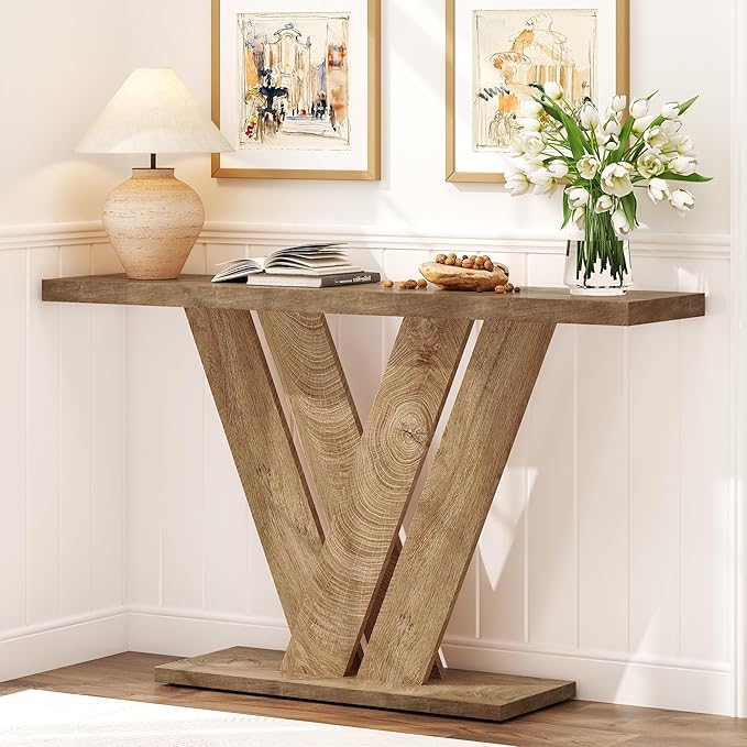 karlott 51 Inch Console Table, Modern V-Shaped Entryway Table, Wood Sofa Table