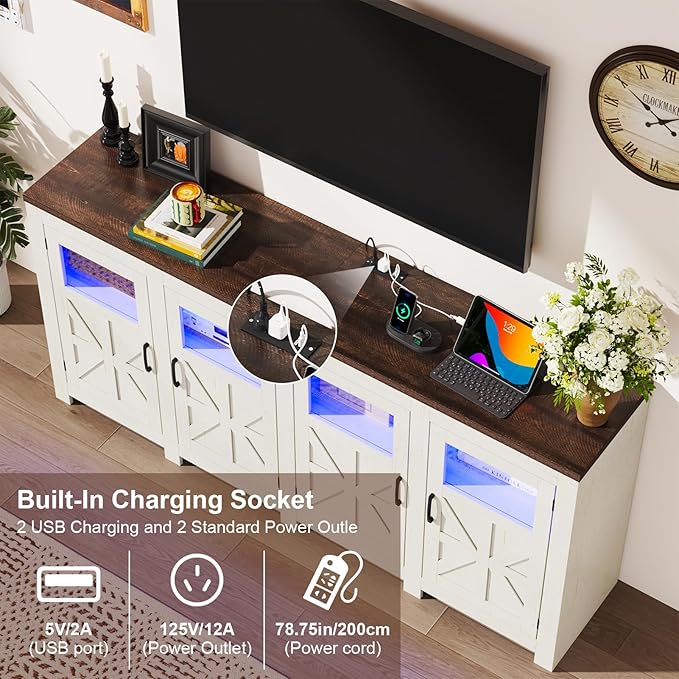 74" Large LED Farmhouse TV Stand