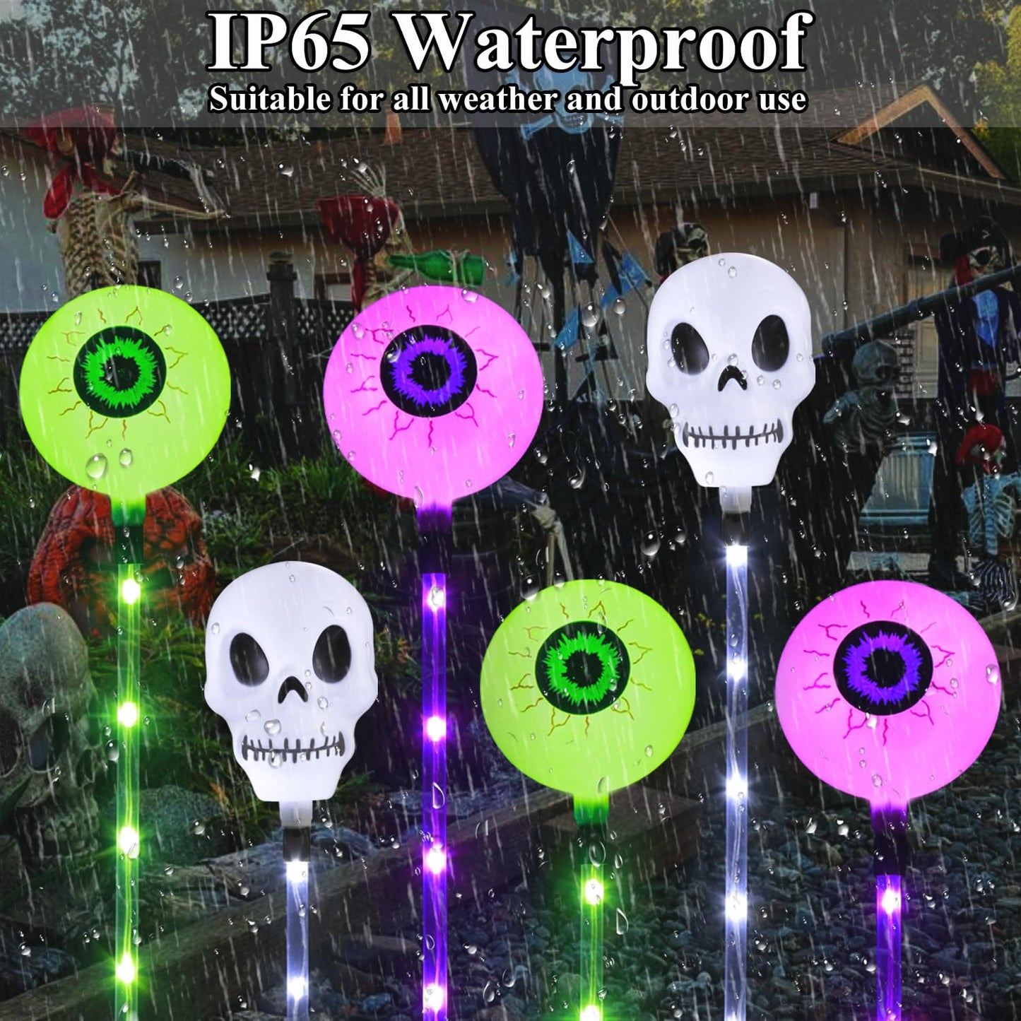 Mankinlu Halloween Decorations Outdoor Solar Garden Lights,6 Pack Scary Eyeball Skull Outside Decor,8 Modes Solar Halloween Lights for House Grave Patio Yard Lawn Pathway Halloween Party Ghost Decor