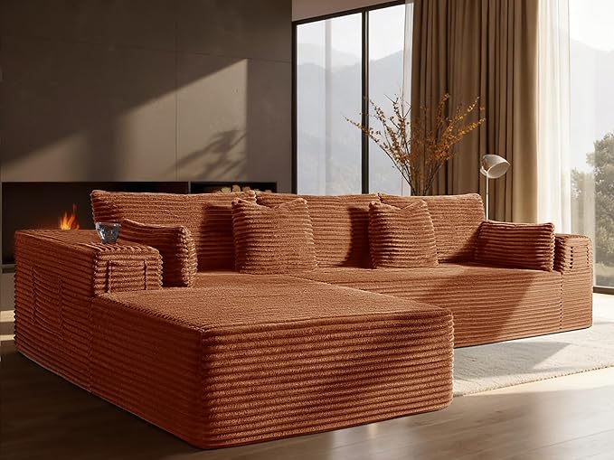 108" Cloud Sectional Couch, Comfort L Shaped Boneless Couch