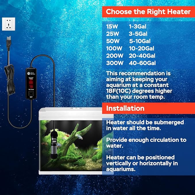 AquaMiracle 100W Small Aquarium Heater Fish Heater, Super Mini Fish Tank Heater Turtle Tank Heater for 10-20 Gal Tanks, with Dual LED Display, Dry-Run/Overheating Protection & Memory Function