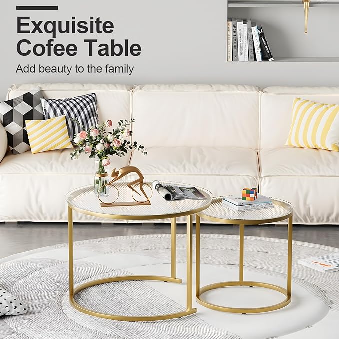 aboxoo Nesting Coffee Table Set of 2, Small Round Glass Nesting Tables