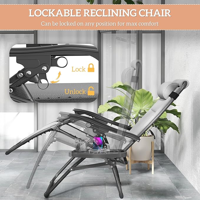 Outsunny Zero Gravity Chairs Set of 2, Reclining Folding Zero Gravity Lounge