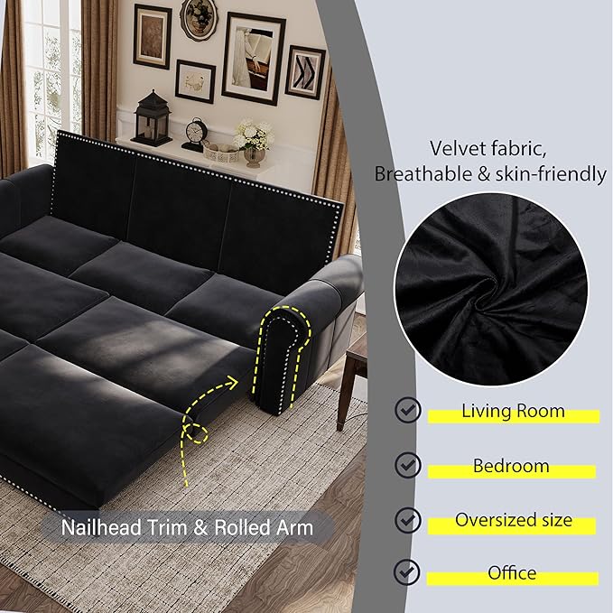 3 in 1 Convertible Sleeper Sofa Bed, 93.7" King Size Sofa Sleeper