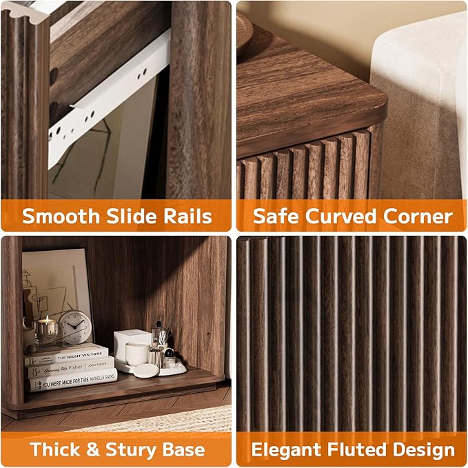 Modern Fluted Nightstand Set of 2