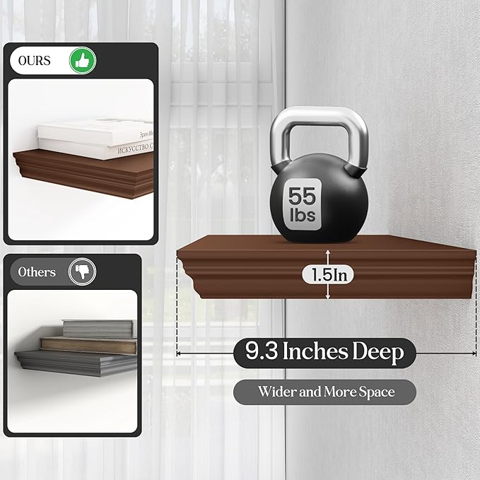 Fun Memories Floating Shelves 55 Inch Long, 9.3 Inch Deep Classic Crown Molding