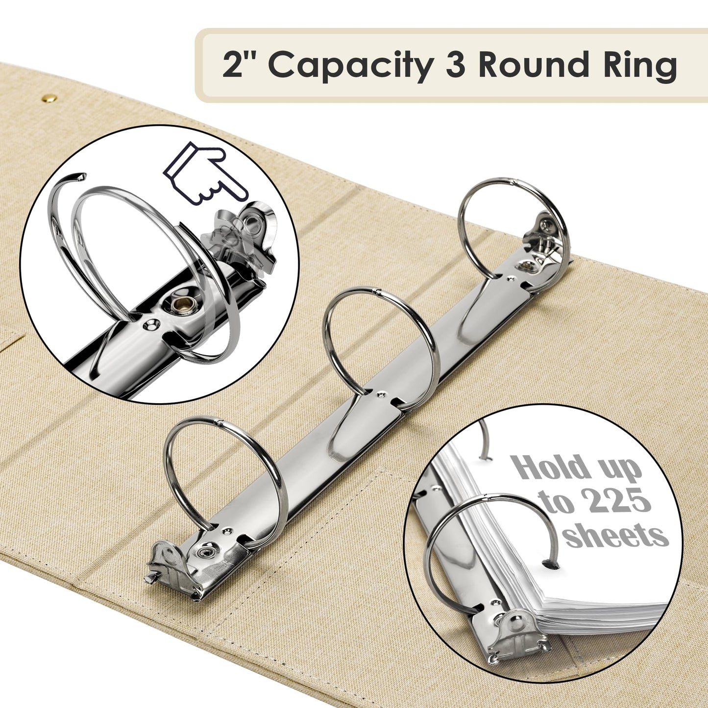 EYROZILL 3 Ring Binder 2 Inch, Binder for Letter Size (11" x 8.5") with 5 Tab Dividers, File Folder Labels and Low Profile Clipboards, Apricot