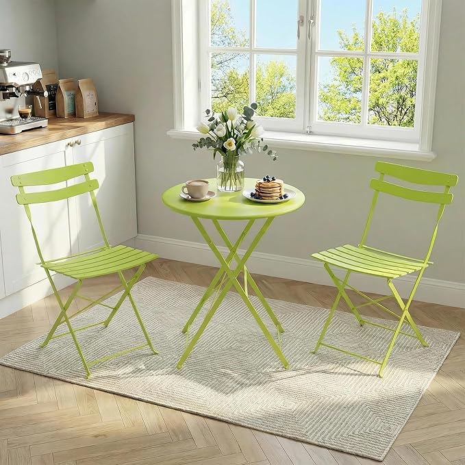 GarveeLife 3 Piece Patio Bistro Set, Folding Patio Bistro Table and Chairs Set