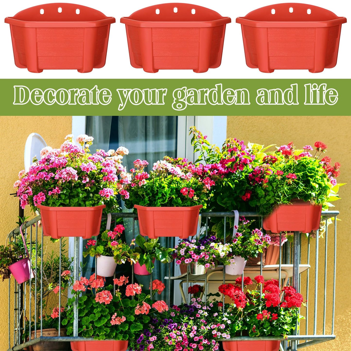Rtteri 20 Pack Wall Hanging Planters, 9.8 Inch Plastic Flower Pots for Railing Fence, Wall Plant Basket for Balcony Fence Garden Yard Home Indoor Outdoor Decor