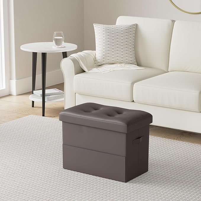 BelugaHelper Storage Ottoman Foot Rest Stool, Foldable Leather Footstool
