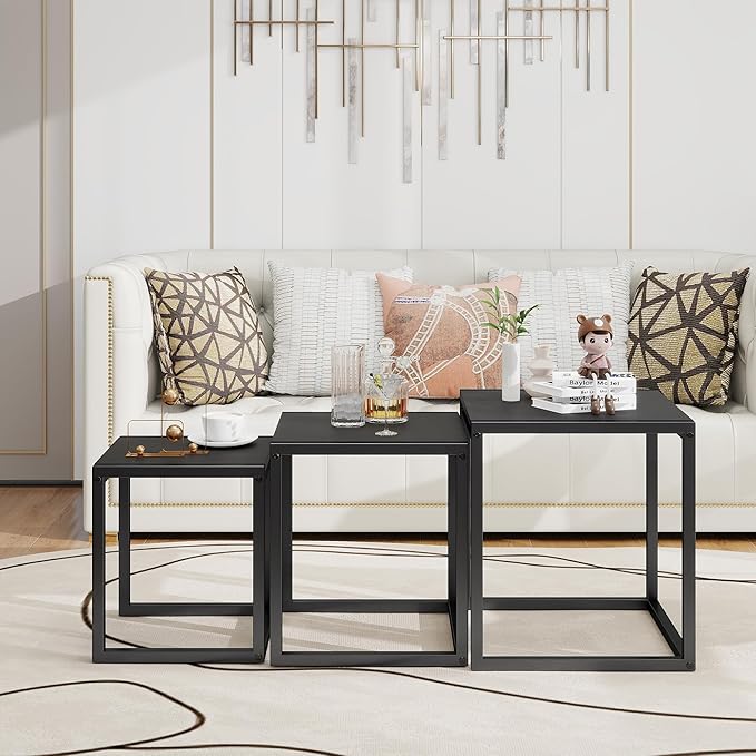 Nesting Table Set of 3 Side Tables, Modern Coffee Table Stacking End Table