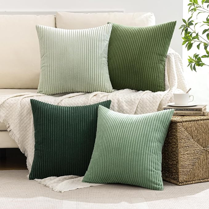 MIULEE Boho Farmhouse Sage Green Throw Pillow Covers 22x22 Inch Set of 4