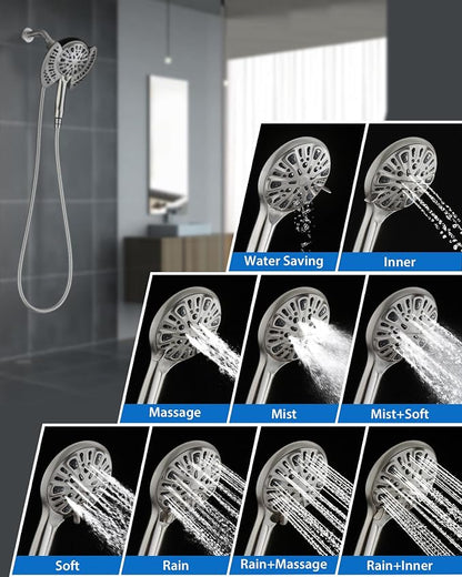 INAVAMZ Shower Head with Handheld High Pressure: Hand Held Shower Head & Rain Shower Head 2-IN-1 Shower Head with 59" Rotatable Stainless Steel Hose, Shower Trim Systems, Nickel 2.5 GPM 23233