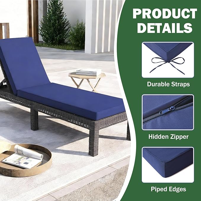 2 Pcs Chaise Lounge Cushions Outdoor, Outdoor Chaise Cushion