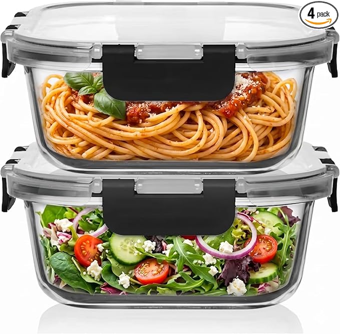 Razab 2 PC 1200ML / 41 Oz Glass Food Storage Containers with Lids - Airtight & Leakproof - Microwave/Oven/Freezer Safe - BPA Free - Ideal for Meal Prep, Storing Leftover & Lunch