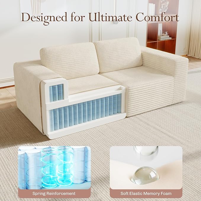 Vesgantti 80" Modular Sectional Sofa, Corduroy Cloud Couch