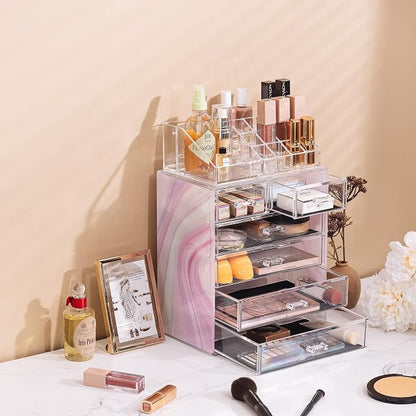 Sorbus Acrylic Makeup Organizer Set, 6-Drawer Vanity & Countertop Cosmetic Storage with Small & Wide Compartments, Tie Dye Makeup Storage for Brushes, Jewelry – Holiday Gift for Women & Teens