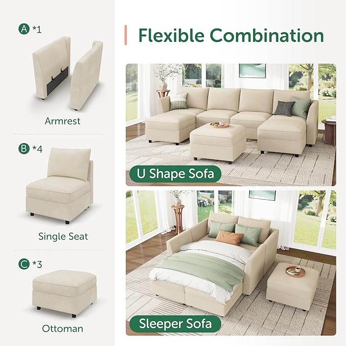 HONBAY Modular Sofa U Shaped Sectional Couch