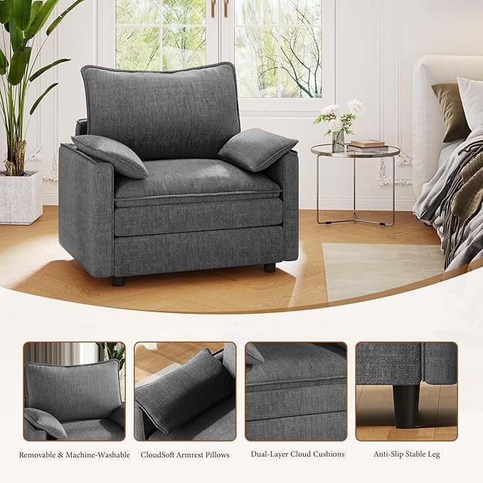 Vesgantti 40" Single Seat Sofa, Comfy Cloud Couch Deep Seat Upholstered Couch