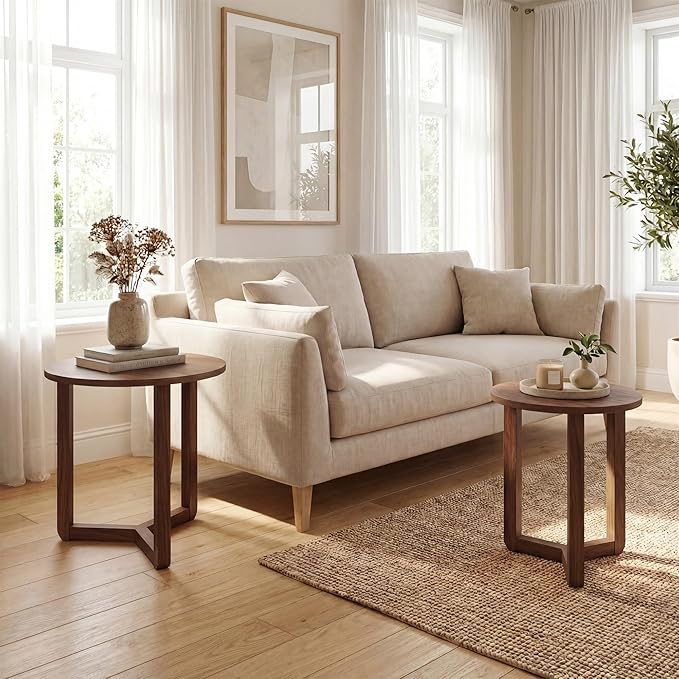 Tangkula Round Nesting Coffee Table Set of 2, Farmhouse End Tables
