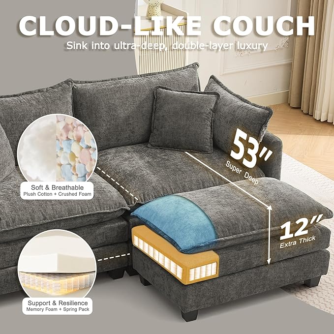 78” Modular Sectional Sofa, L Shaped Cloud Couch