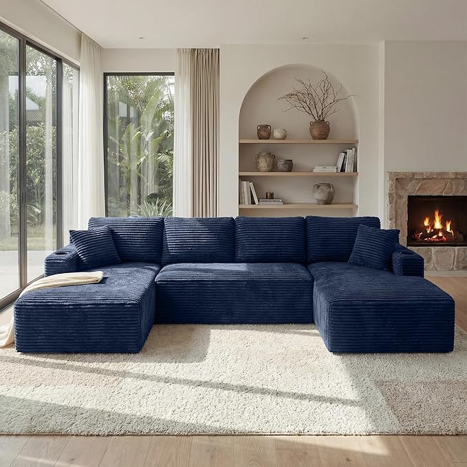 125 Inch Modular Sectional Sofa, Cloud Couch Oversized U Shaped Corduroy Sofa