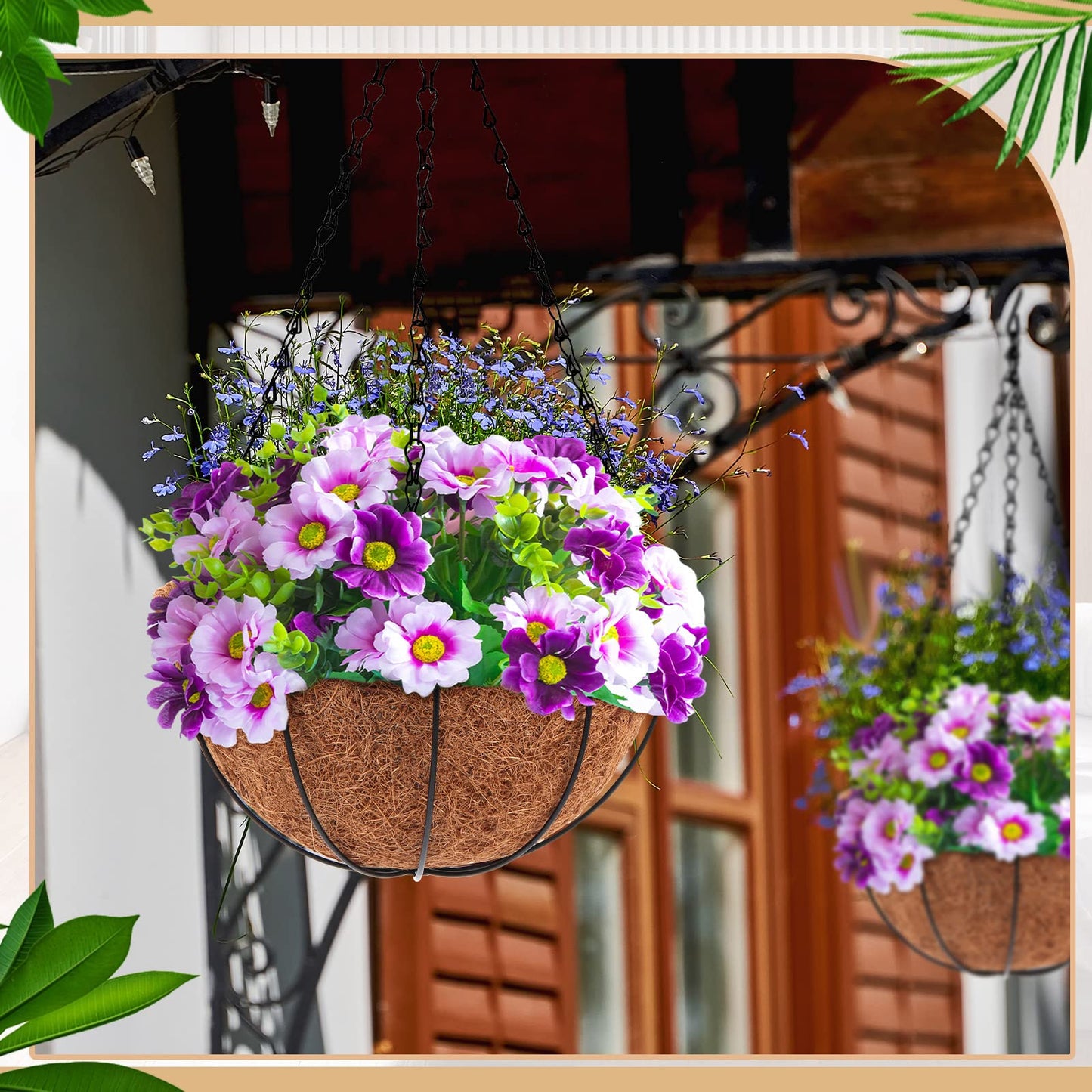 Dandat 12 Pack Hanging Planter Basket Outdoor Large Hanging Flower Pots Indoor 10 inch with Coco Coir Liner Round Wire Plant Holder Chain Basket Garden for Home Decor Balcony Office