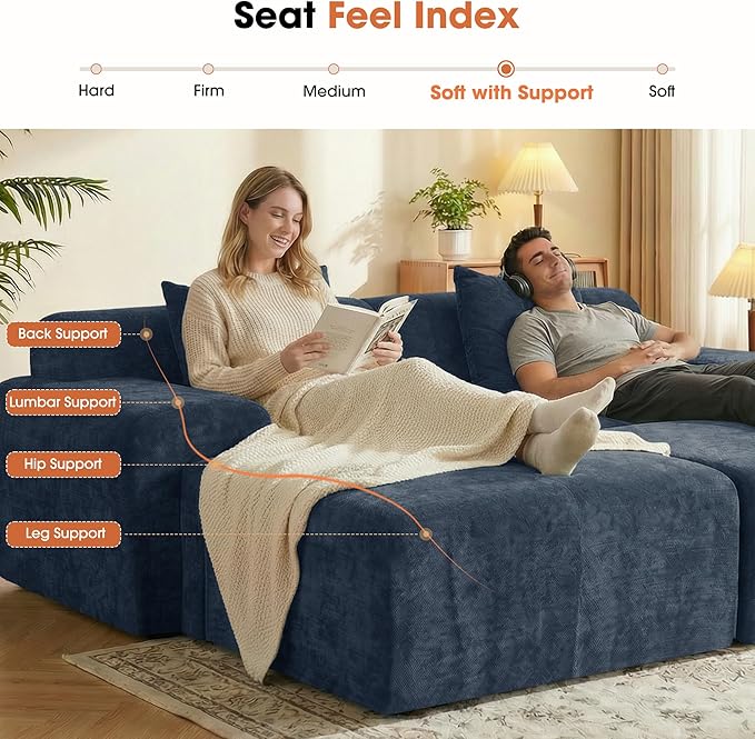 83.5" Boneless Loveseat with 2 Ottoman, Cloud Comfy Sofa Bed, Modular Sofa