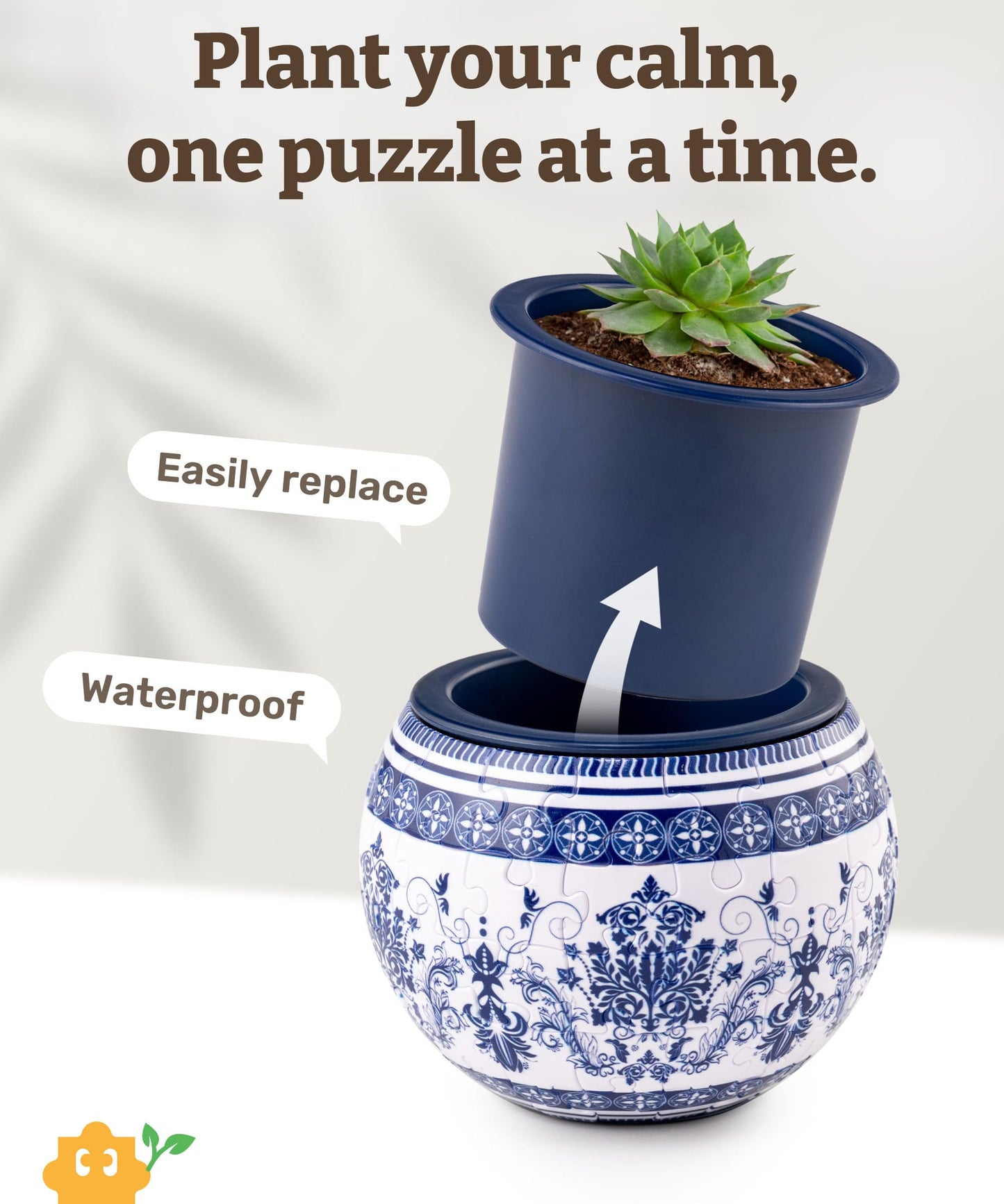 PieceRelax 3D Puzzle Planter - Classic Ornamental Style - Small Round Plant Pots with Drainage, for Mom, Home Decor Flower Pots for Indoor Cactus, Succulents Pots [K1103]