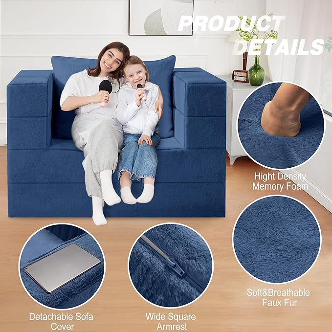 Futon Sofa Bed with Pillow, 3-in-1 Sleeper Sofa Bed with Removable Cover