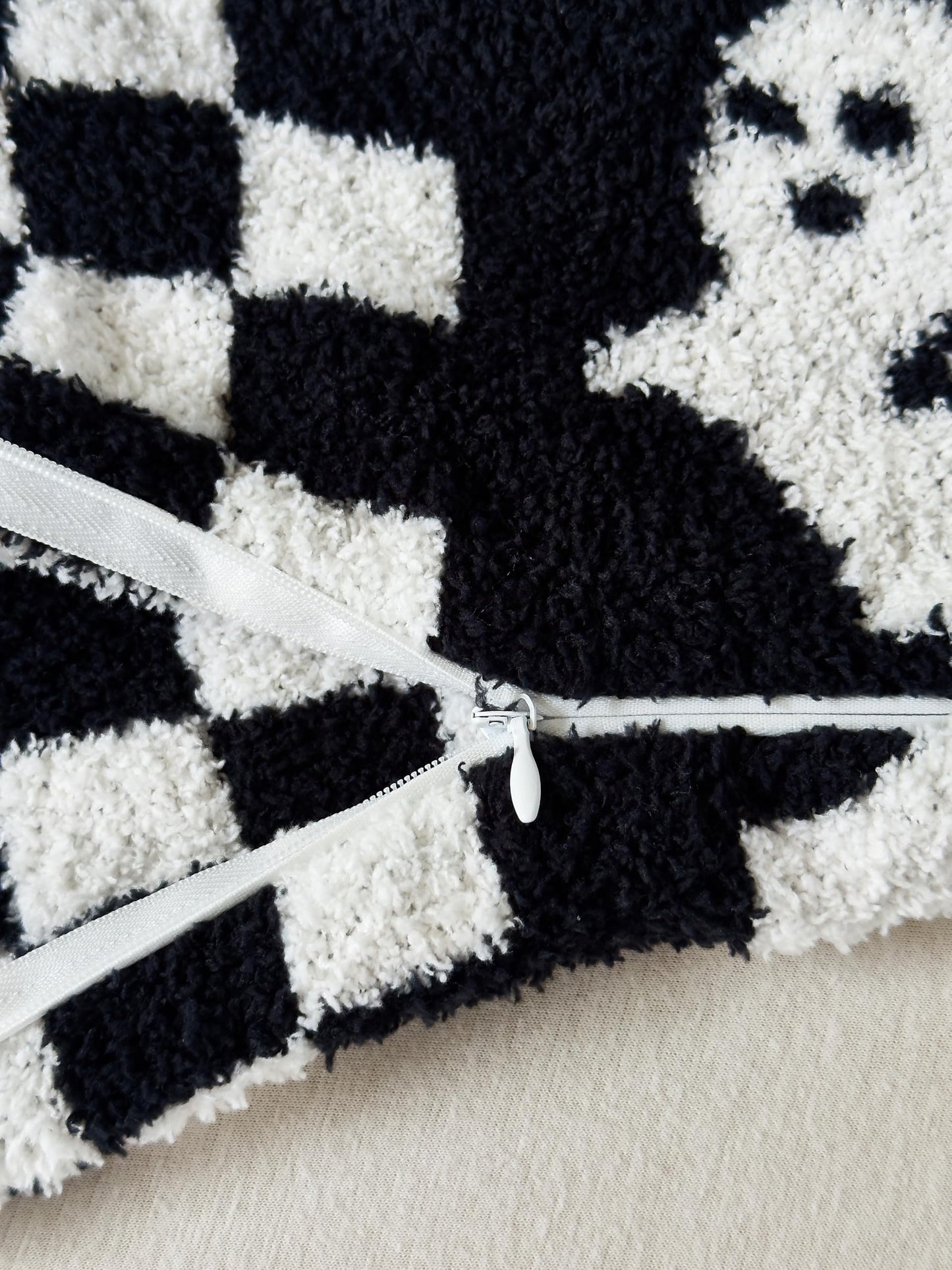 Ultra Soft Cozy Checkered Ghost Happy Halloween Knitted Throw Pillow Cover Fluffy Microfiber Checkerboard pillocase Lightweight Decorative for Sofa Bed 18 Inches Both Sides Black