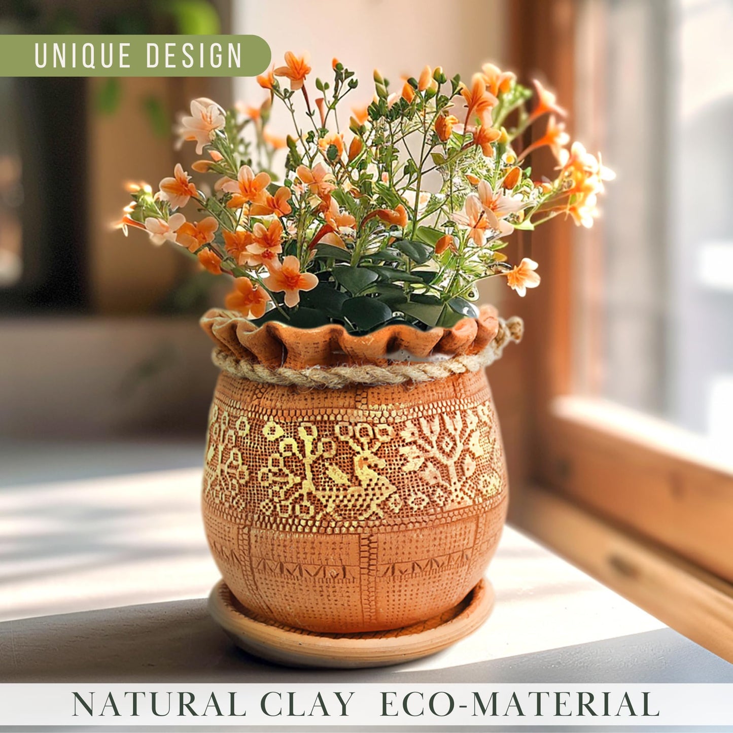 STP GOODS Ceramic Pot with Drainage Hole and Saucer, Plant Pots, Modern Decorative Planters for House Plants Indoor Flowers Plants, Cute Flower Pot - Gifts (Birds (1.7 L))