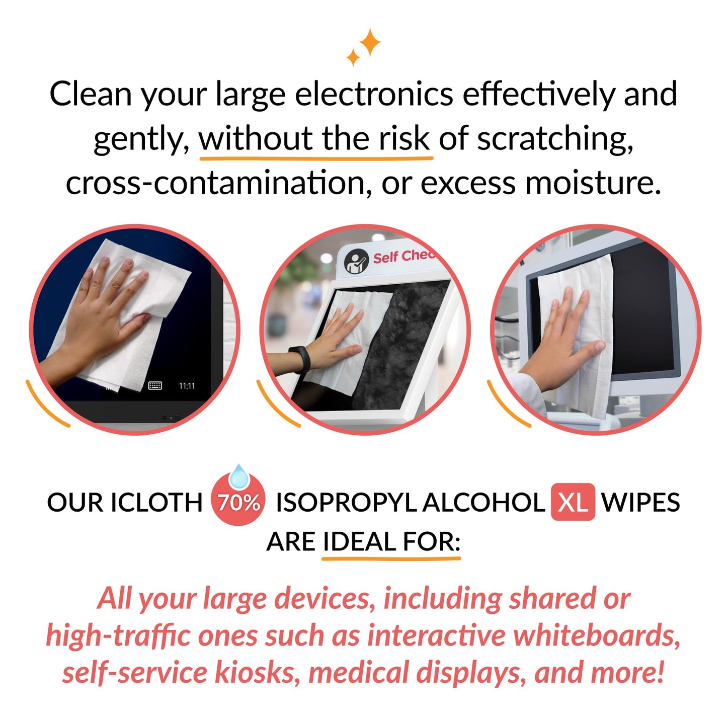 iCloth XL Wipe - 9x12 Inch Electronics Cleaning Wipe, 70% Isopropyl Alcohol, Individually Sealed - Streak-Free, Lint-Free, Restores Optical Clarity - TV, Monitor, Laptop (24 Wipes)