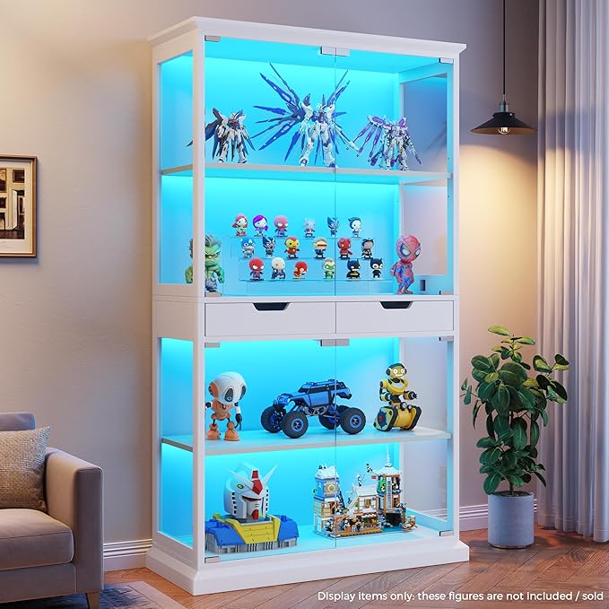 Jocoevol Display Cabinet with Glass Doors, 4-Tier Glass Display Case with Human