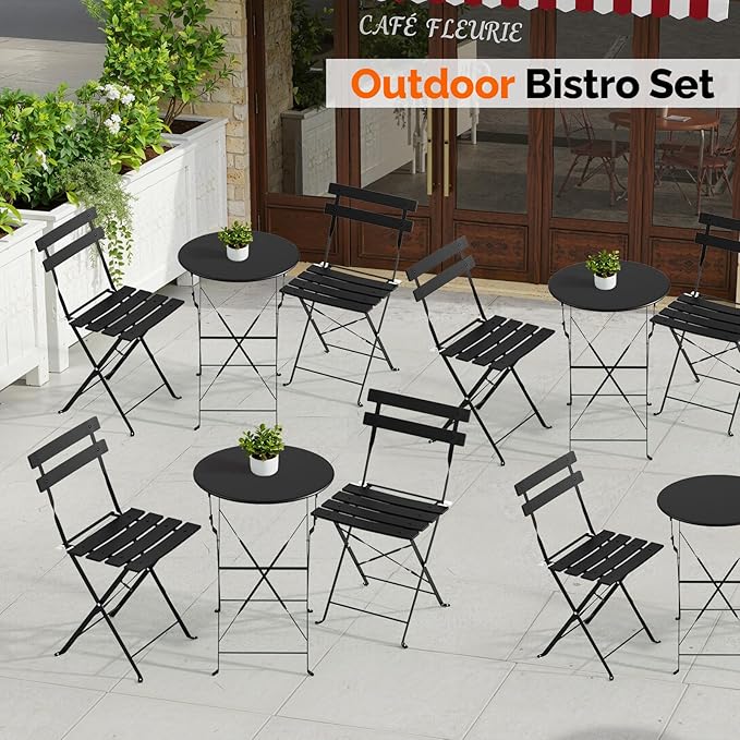 VINGLI Outdoor Folding Bistro Table and Chairs Set of 2, 3-Piece Bistro Set