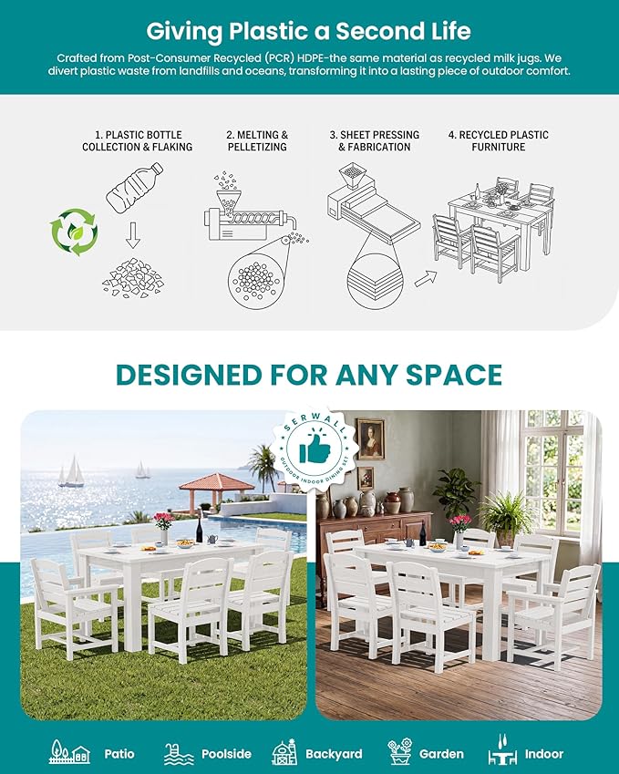 SERWALL Patio Dining Set with 15FT Double Side Umbrella, Outdoor Dining Sets