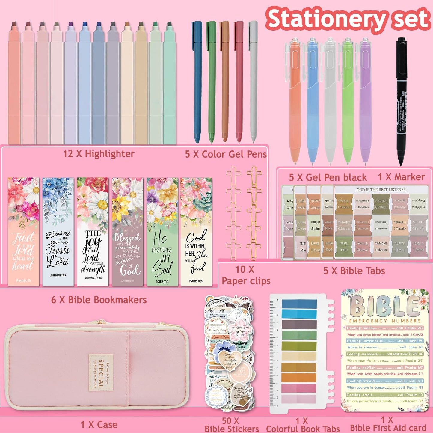 HRFGWDD Bible Study Supplies Journaling Kit for Women, All-in-One Bible Journaling Kit with Bible Highlighters and Pens No Bleed, Bible Tabs, Bookmarks, Bible Bag – Back-to-School Gifts（97pcs）