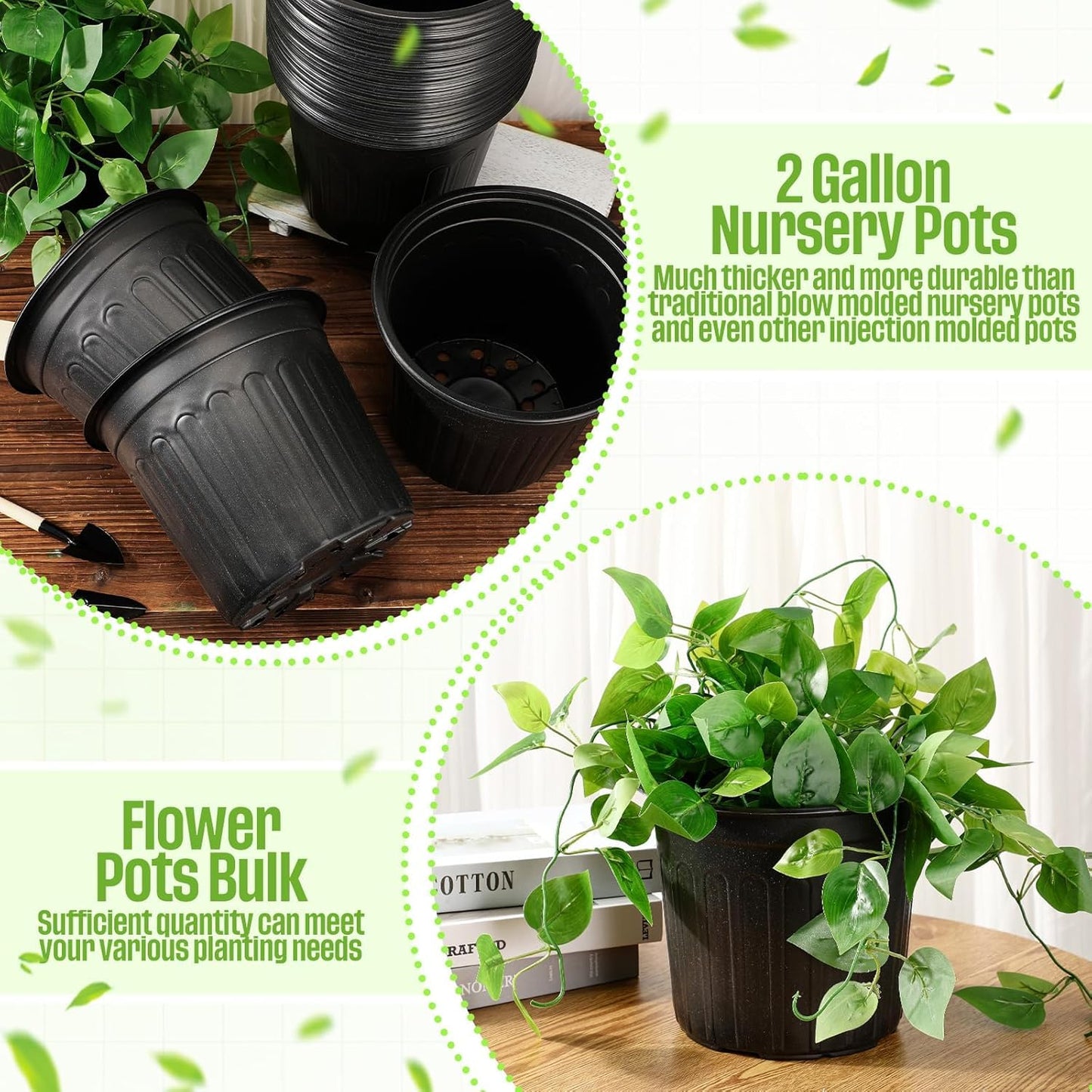 Ziliny 25 Pcs 2 Gallon Plant Nursery Pots Bulk Plastic Planter Flexible Flower Seedlings Pot with Drainage Hole Thickened Seed Starting Container for Flower Succulents Cuttings Transplanting